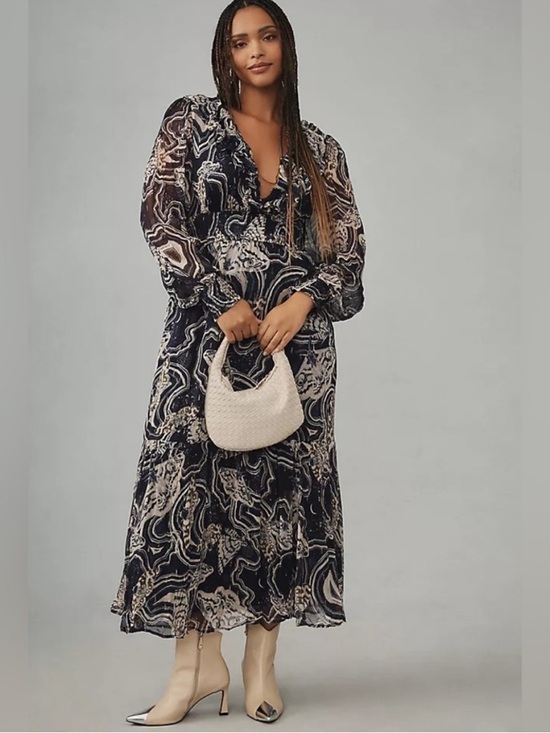 Anthropologie Dresses & Skirts - NWT Anthropologie Printer Johnson Long-Sleeve V-Neck Textured Midi Dress sz XLP